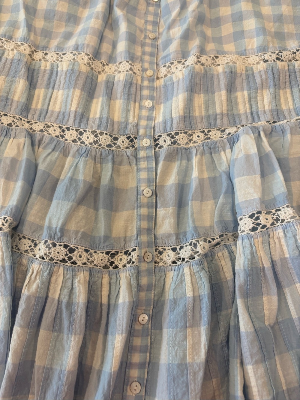 LoveShackFancy Blue and Cream Gingham Tiered A-Line Skirt - Picture 3 of 4